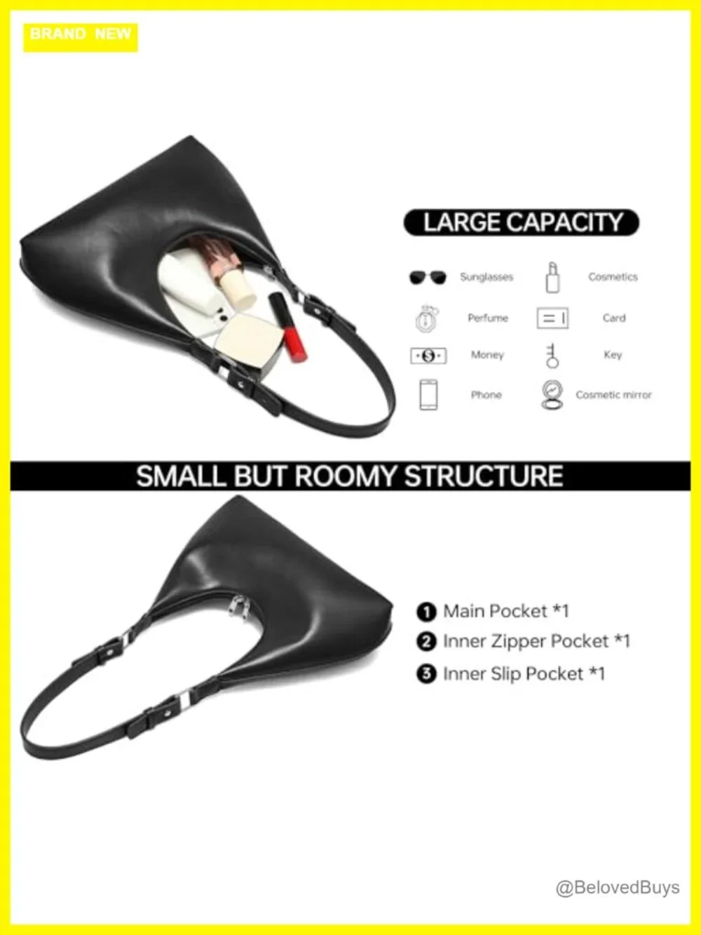 Faux Leather Crescent Hobo Bag - Small Shoulder Purse for Women